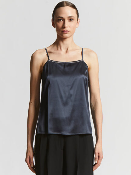 Peserico - Shiny stretch silk satin top - Space blue