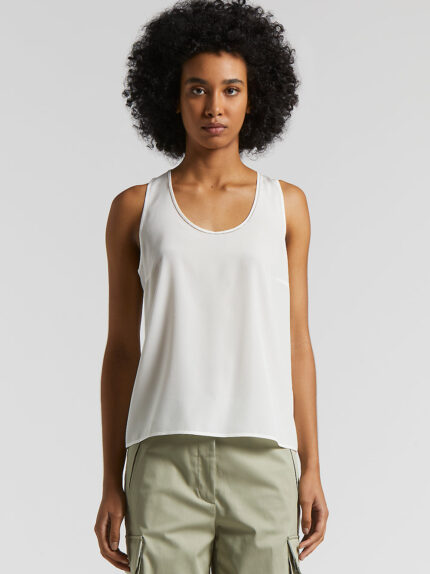 Peserico - Silk crepe de chine U-neck top - Natural white