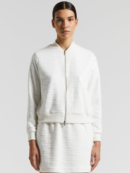 Peserico - Cotton and sequin bomber sweatshirt - Natural white