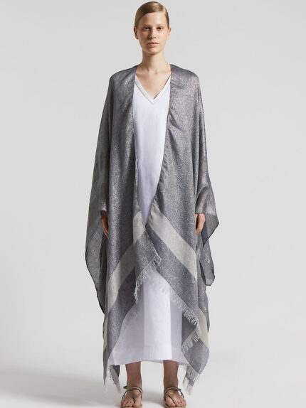 Peserico - Viscose, linen and Lurex kimono - Space blue