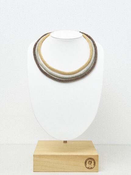 Peserico - Three-strand Punto Luce tubular necklace - Amber beige