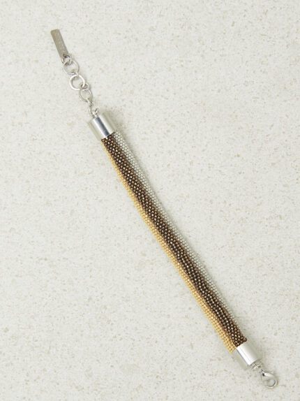 Peserico - Three-strand Punto Luce tubular bracelet - Amber beige