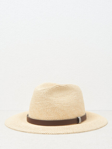 Peserico - Viscose raffia and cotton fedora hat - Quartz sand