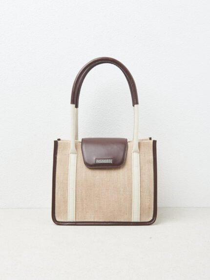 Peserico - Two-tone leather and linen hand-held bag - Cappucino