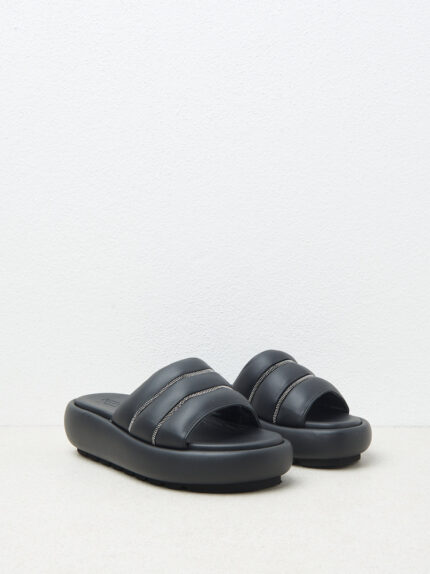 Peserico - Embossed chunky leather slippers - Black