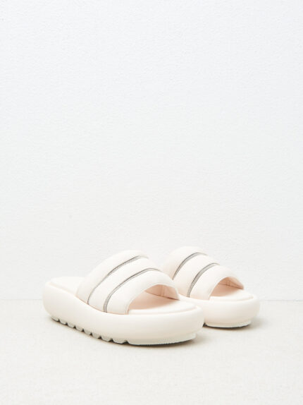 Peserico - Embossed chunky leather slippers - Quartz sand