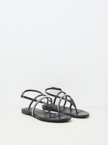 Peserico - Genuine leather flat sandals - Black