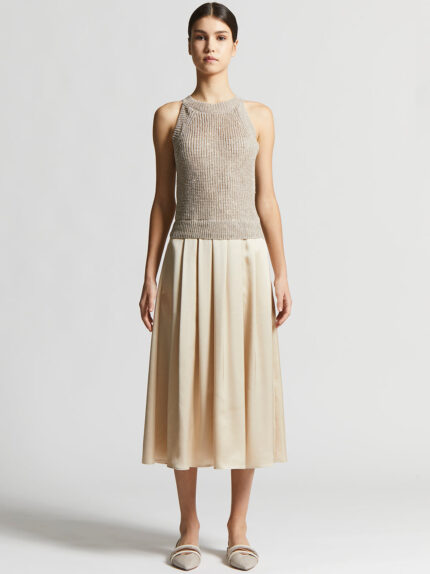 Peserico - Linen bi-material dress with sequins - Cappucino