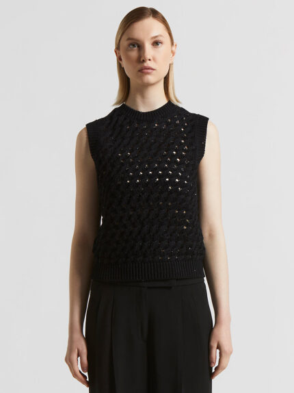 Peserico - Cotton cordonetto top with sequins - Black