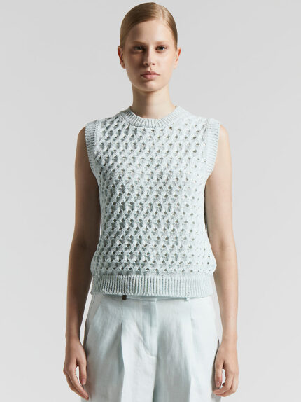 Peserico - Cotton cordonetto top with sequins - Watery green