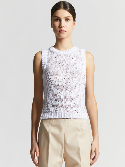 Peserico - Cotton webbing top with sequins - Pure White