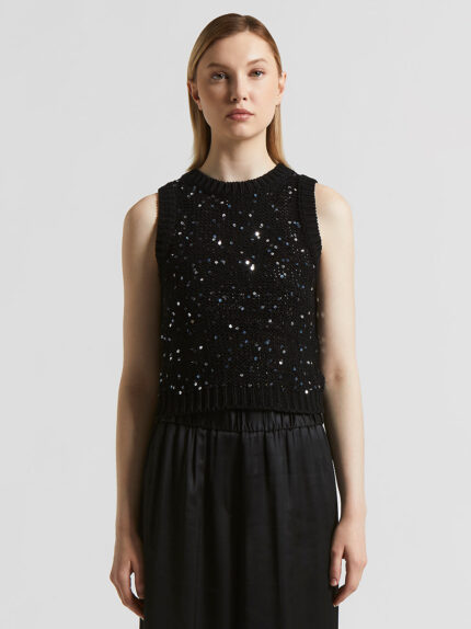 Peserico - Cotton webbing top with sequins - Black