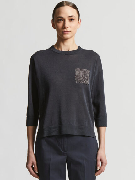 Peserico - Linen and cotton crepe sweater - Space blue