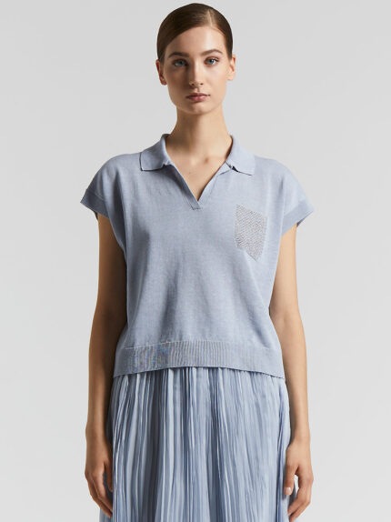 Peserico - Linen and cotton crepe polo shirt - Sunrise blue