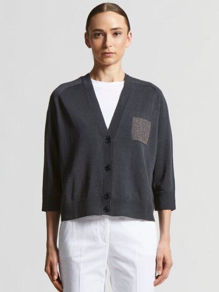 Peserico - Linen and cotton crepe cardigan - Space blue
