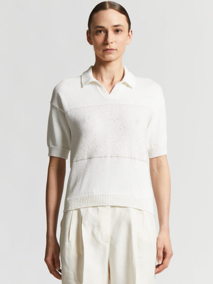 Peserico - Cotton polo shirt with sequins - Cloud white