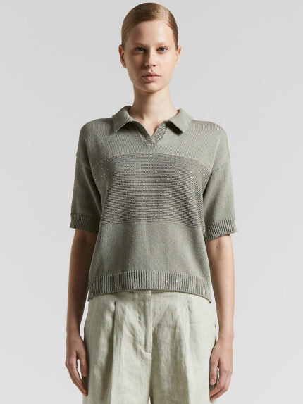 Peserico - Cotton polo shirt with sequins - Eucalyptus