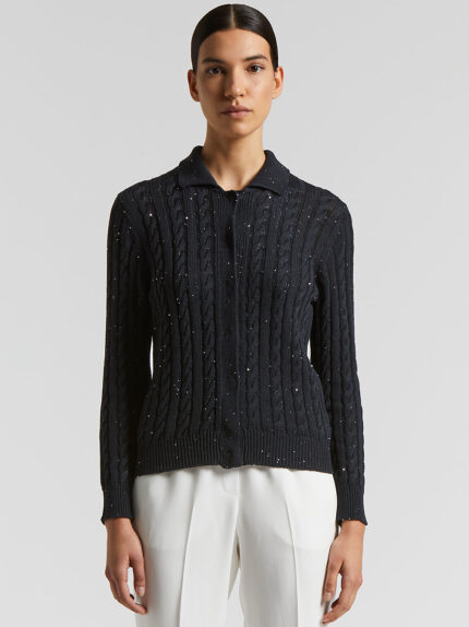 Peserico - Pure cotton cordonnet cardigan with sequins - Space blue