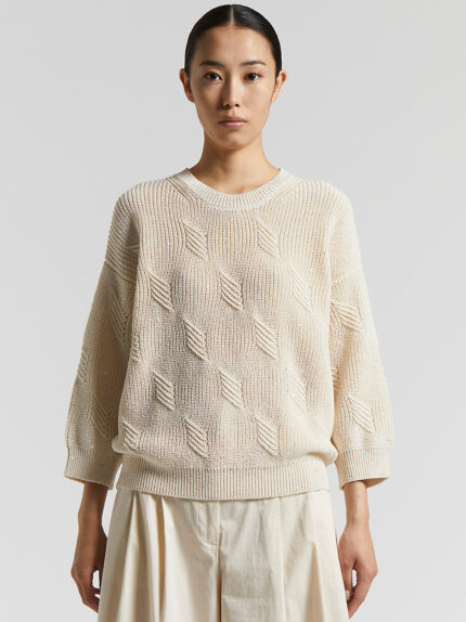 Peserico - Pure cotton cordonett sweater with sequins - Quartz sand