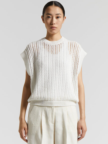 Peserico - Cotton cordonetto waistcoat with sequins - Cloud white
