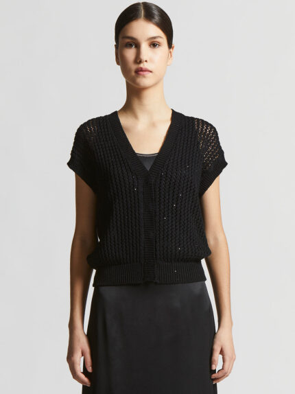 Peserico - Pure cotton cardigan with sequins - Black