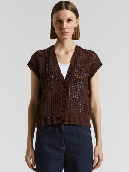 Peserico - Pure cotton cardigan with sequins - Tobacco