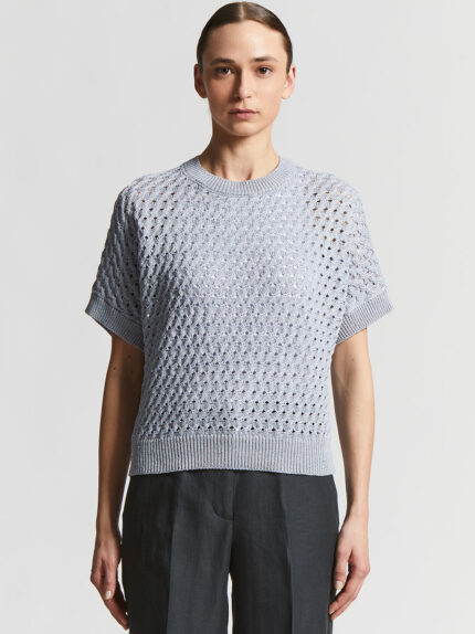 Peserico - Cotton cordonnet sweater with sequins - Sunrise blue