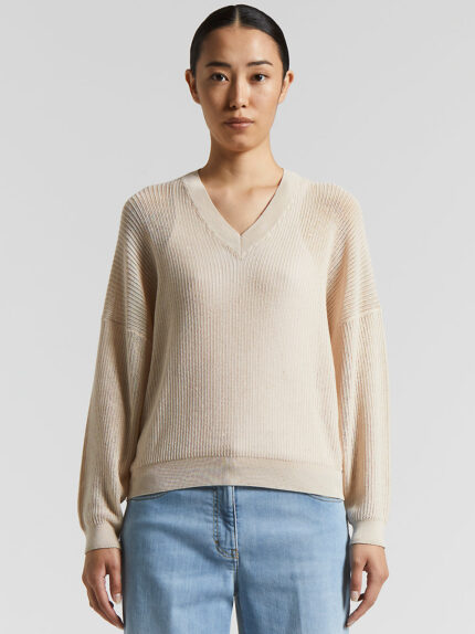 Peserico - Cotton tricot sweater with sequins - Quartz sand