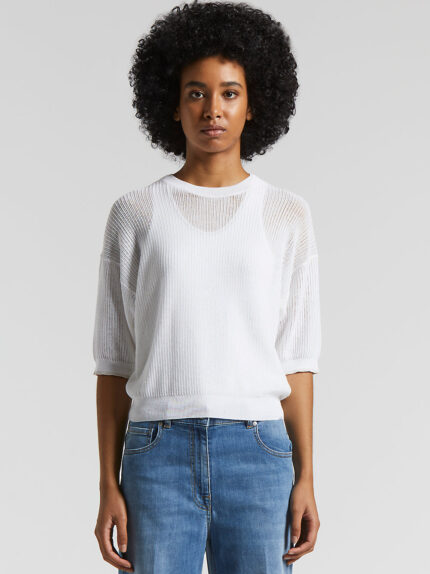 Peserico - Light cotton sweater with sequins - Pure White