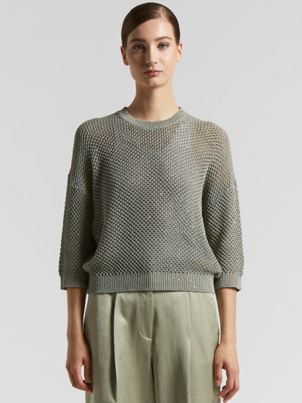 Peserico - Cotton cordonnet sweater with sequins - Eucalyptus