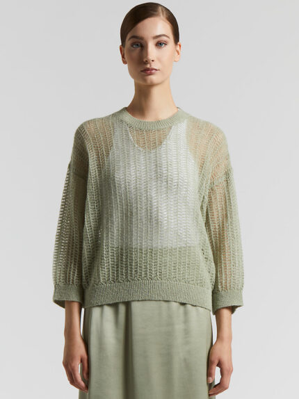 Peserico - Lightweight Lurex alpaca tricot sweater - Eucalyptus