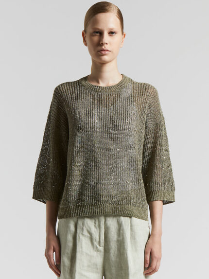 Peserico - Linen tricot sweater with sequins - Eucalyptus