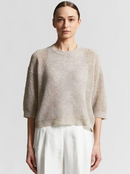 Peserico - Linen tricot sweater with sequins - Cappucino