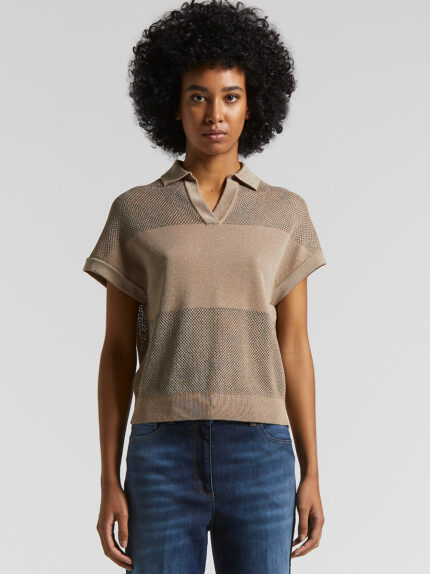 Peserico - Pure cotton crepe tricot polo shirt - Cappucino