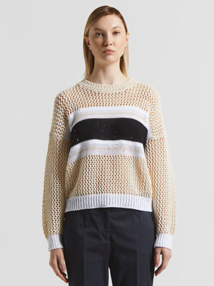 Peserico - Pure cotton cordonnet sweater with sequins - Quartz sand