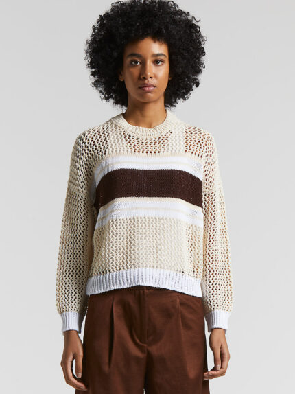 Peserico - Pure cotton cordonnet sweater with sequins - Amber beige