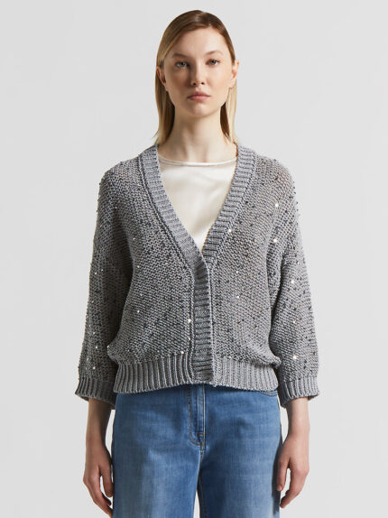 Peserico - Cotton cardigan with sequins - Lunar gray
