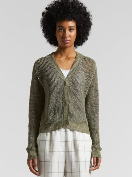 Peserico - Linen cardigan with sequins - Eucalyptus